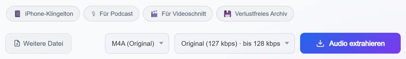 Aufgaben-Voreinstellungen und die Auswahl von Format und Qualität neben der Extrahieren-Schaltfläche