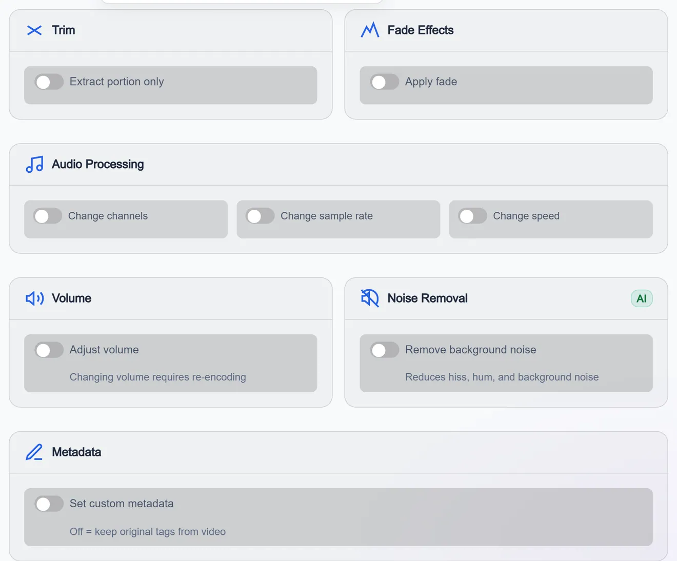 Advanced settings: trimming a fragment by time and fade in and out