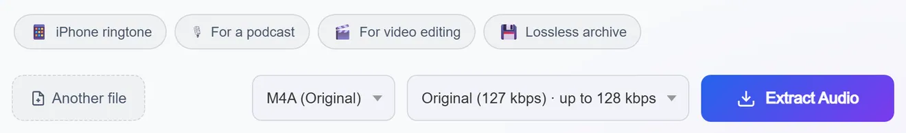 Job presets and the format and quality selects next to the extract button